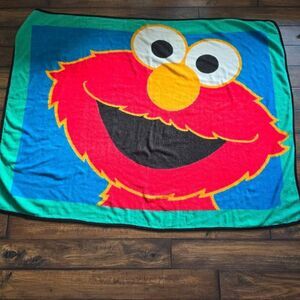 VTG 1990s BIG ELMO FACE BLANKET OWEN THROW KIDS SESAME Street 60x48